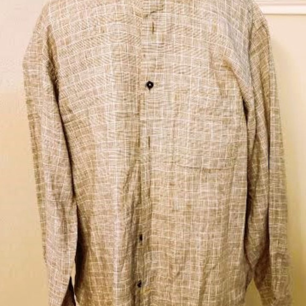 ROBERT TALBOTT BUTTON-UP MEN'S DRESS SHIRT TAN PLAID  LOOKS NEW SIZE MEDIUM
